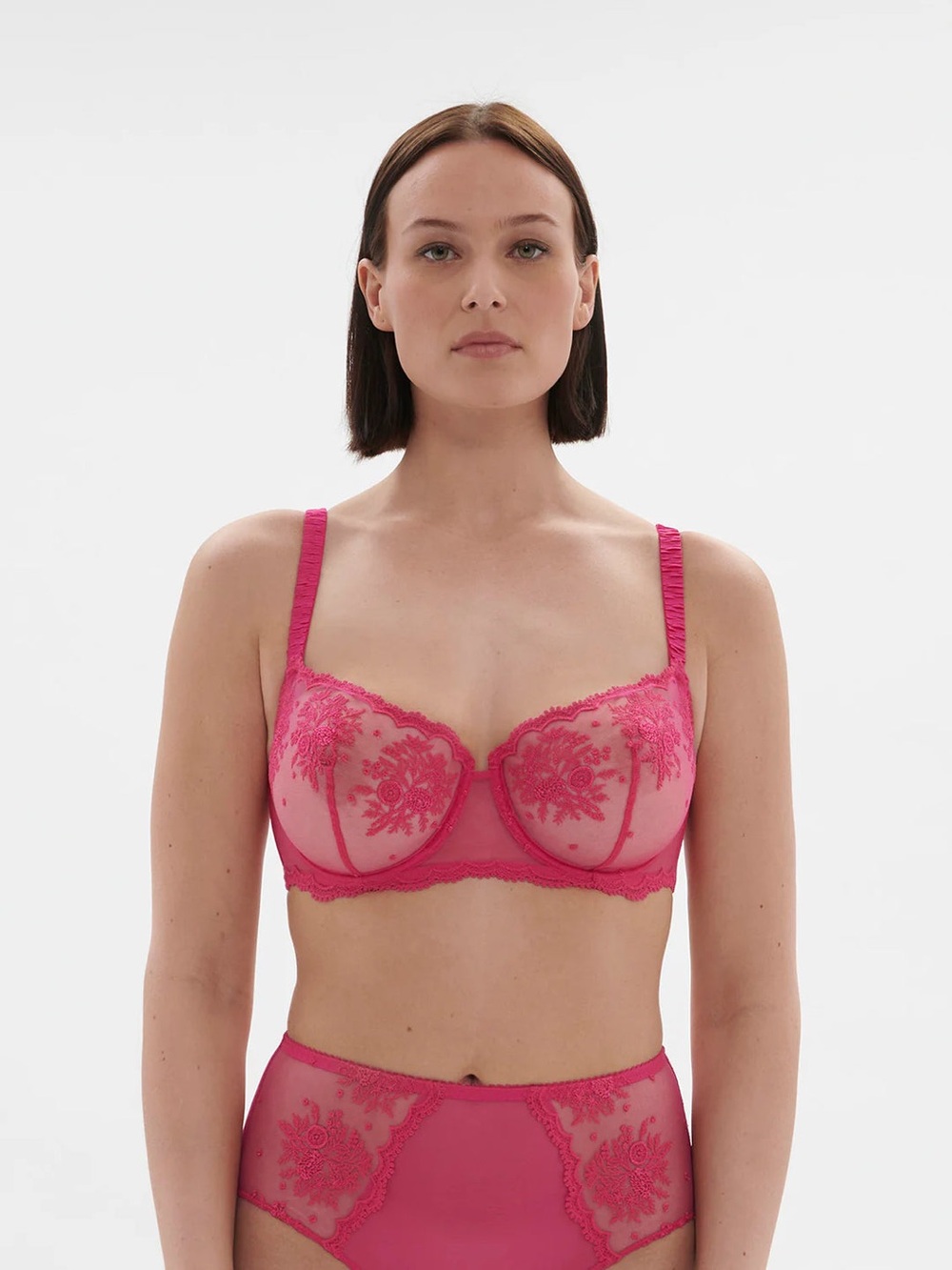 NWT Simon Perele Sheer Floral Lace Underwire Bra - Hot Pink